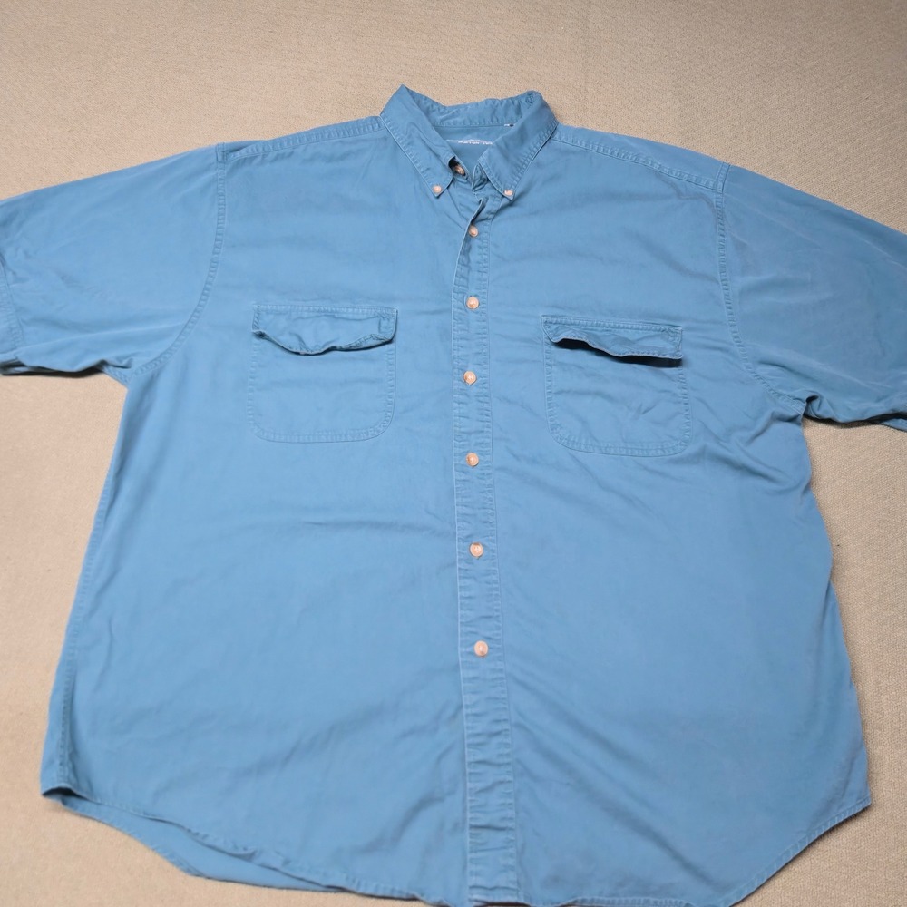 Eddie Bauer Rufton Twill‎ Shirt Mens XL Teal Blue Short Sleeve Button Down